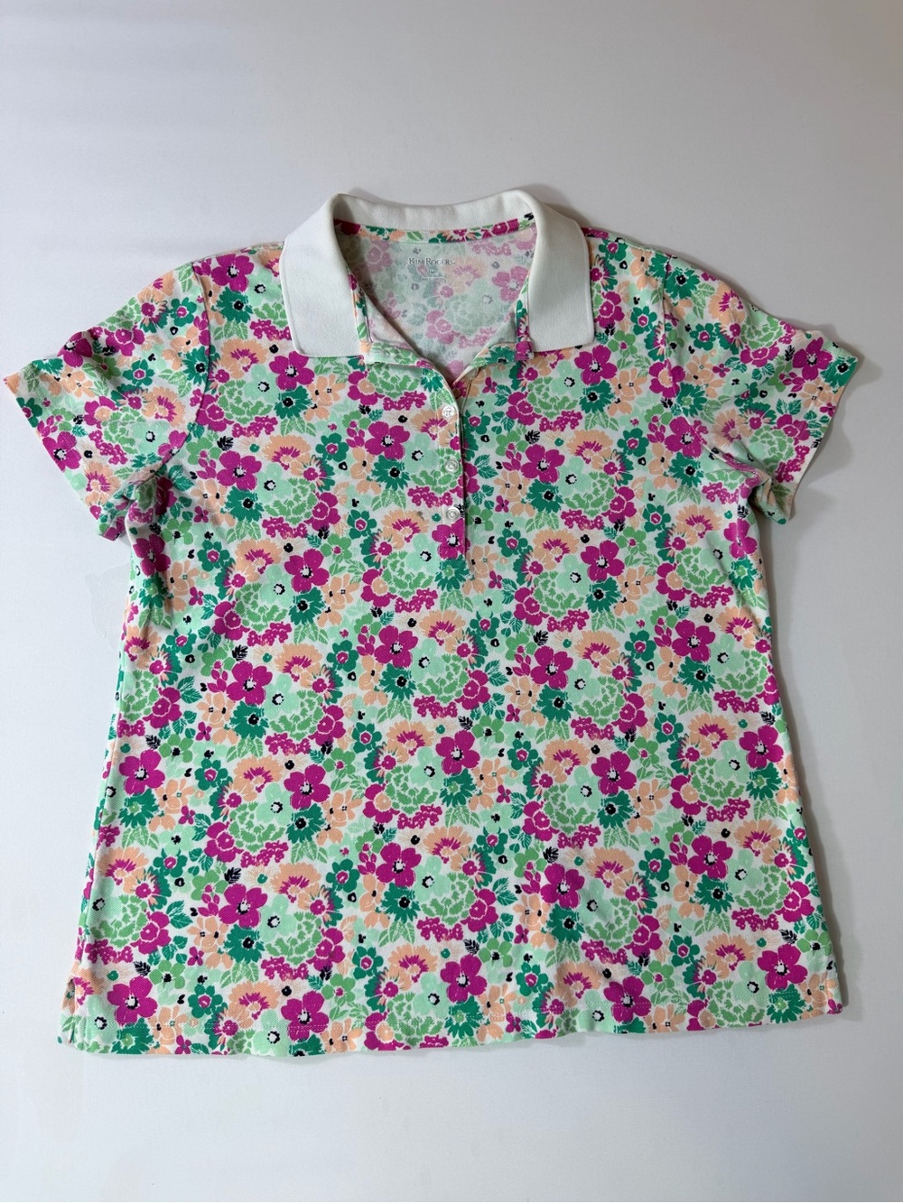 Kim Rogers Women’s Medium Floral Collared Polo Shirt Golf Casual Top